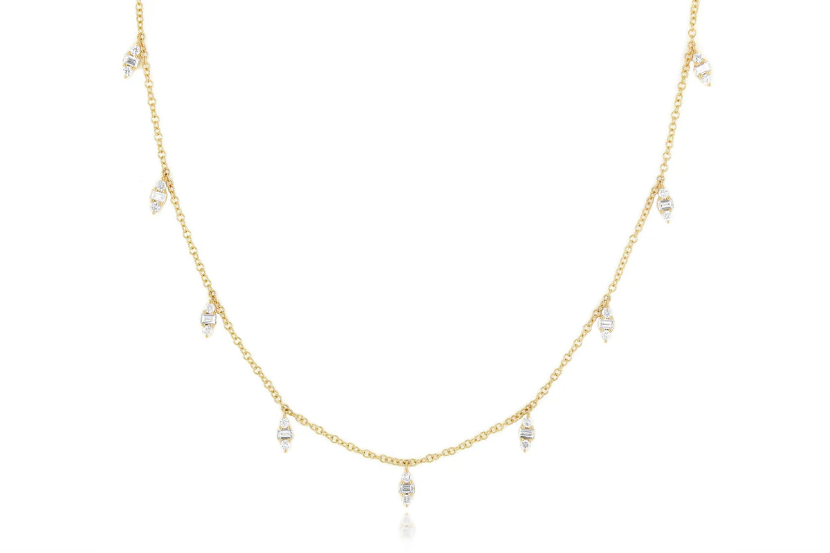 EF Collection Diamond Mia Necklace in yellow gold on white background.