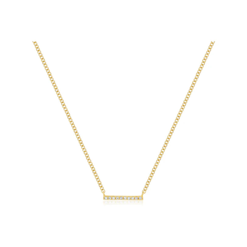 EF Collection Diamond Mini Bar Necklace in yellow gold on white background. 