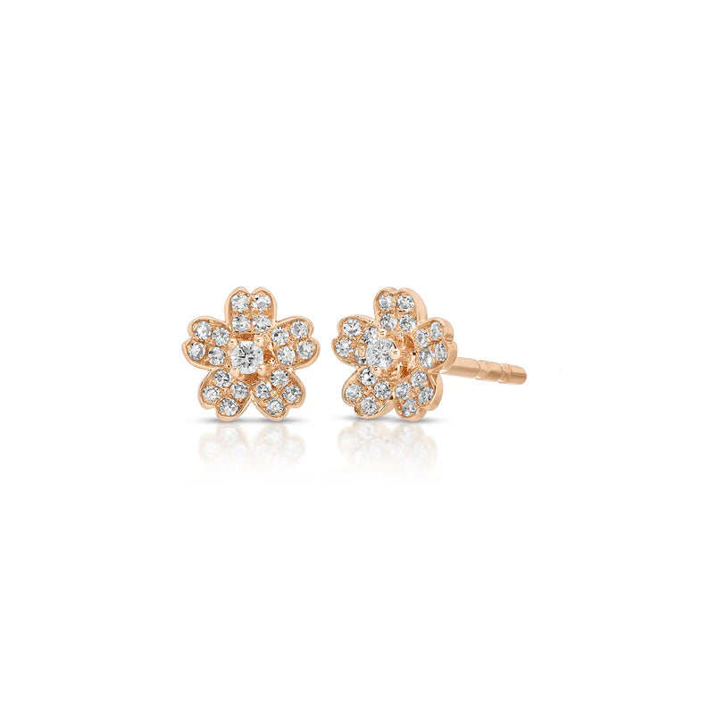 EF Collection Diamond Mini Cherry Blossom Stud Earring in rose gold on white background. 