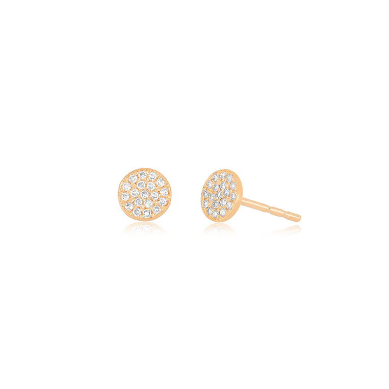 EF Collection Diamond Mini Disc Stud Earrings in rose gold on white background.