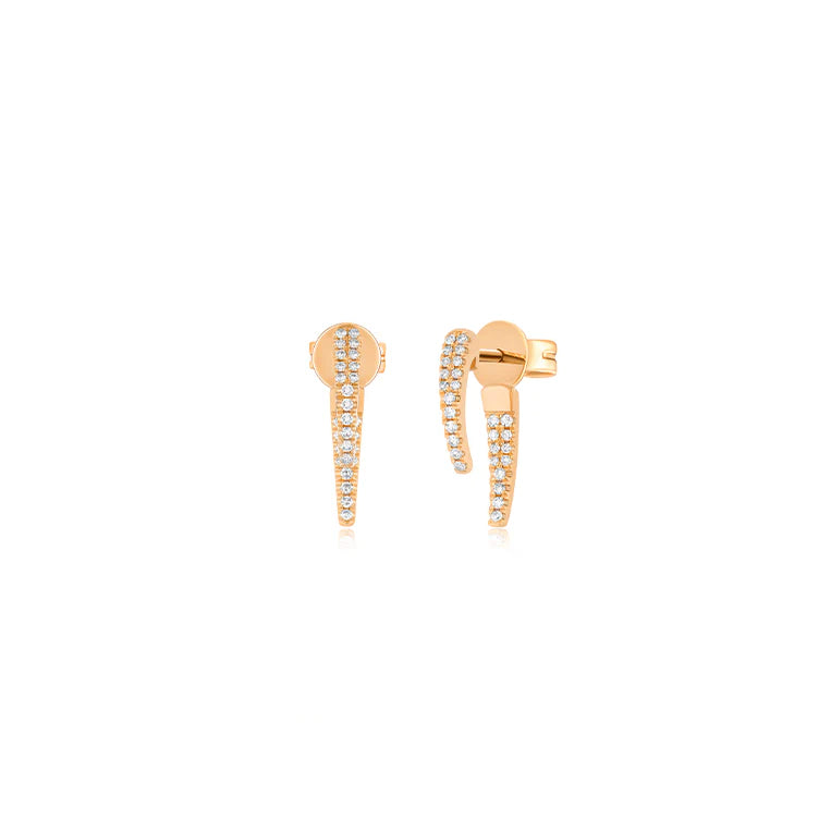 EF Collection Diamond Mini Hook Earring in rose gold on white background. 