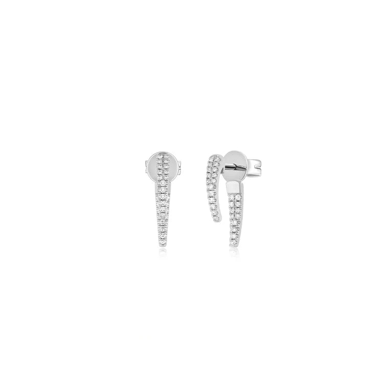 EF Collection Diamond Mini Hook Earring in white gold on white background. 