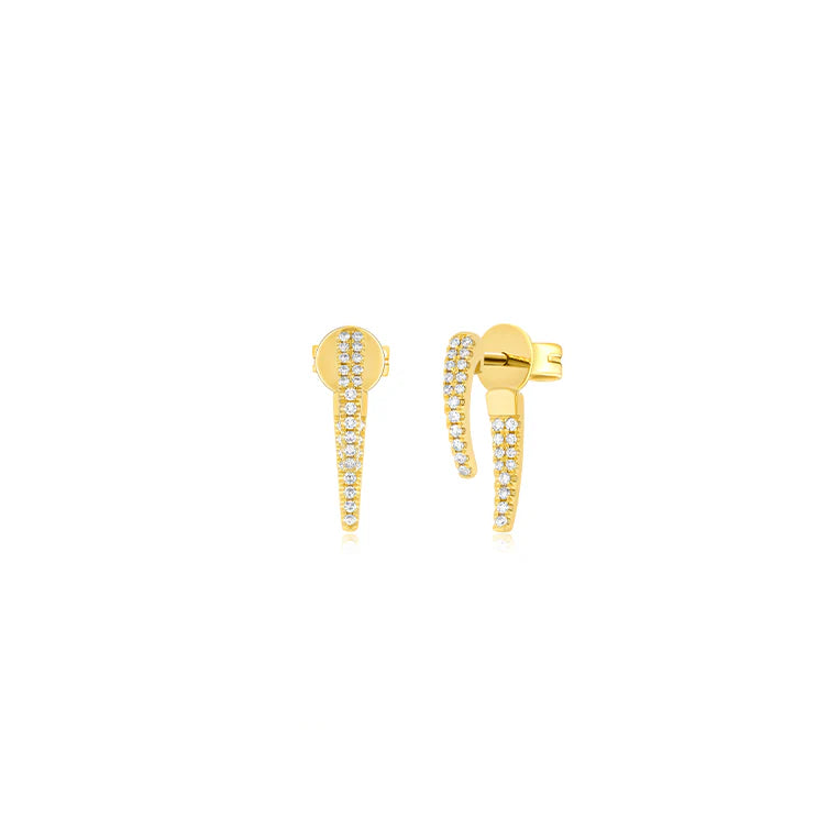 EF Collection Diamond Mini Hook Earring in yellow gold on white background. 