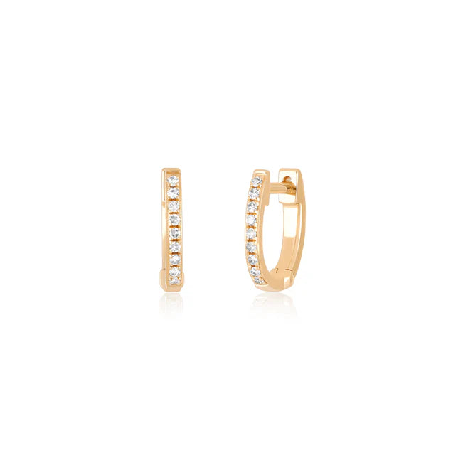EF-Collection Diamond Mini Huggie Earrings in rose gold on white background 