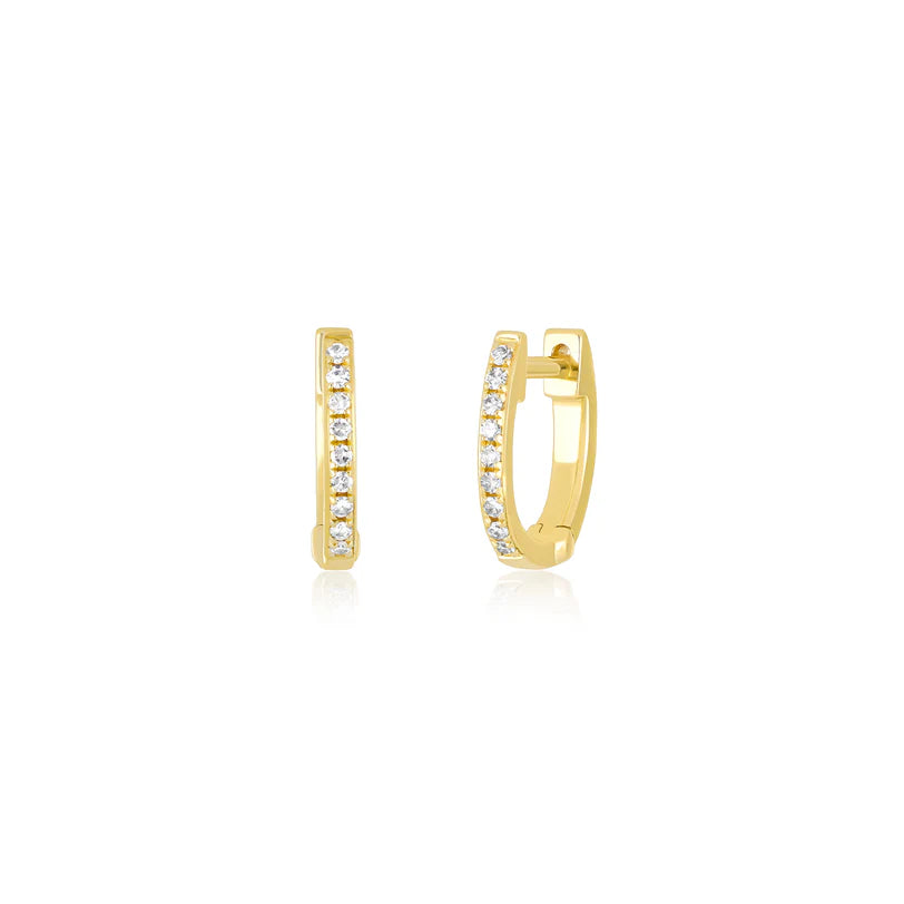 EF-Collection Diamond Mini Huggie Earrings in yellow gold on white background 