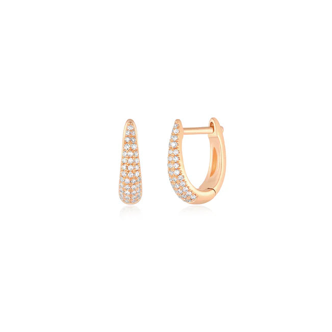 EF Collection Diamond Mini Maeve Huggie Earrings in rose gold displayed on white background 