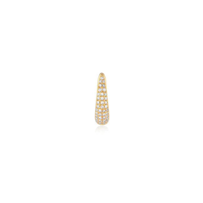 EF Collection Single Diamond Mini Maeve Huggie Earrings in yellow gold displayed on white background 