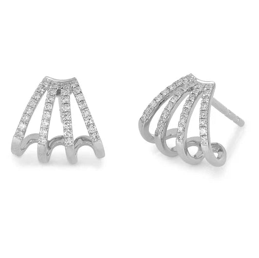 EF-Collection Diamond Multi Huggie Earrings in white gold on white background 