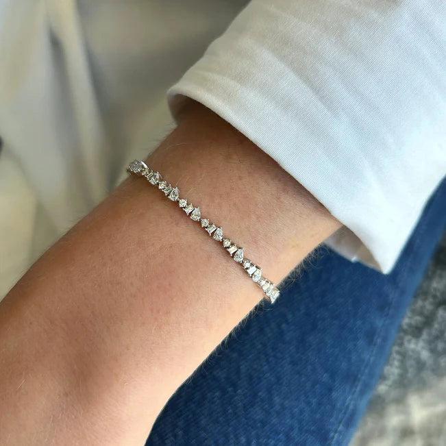 Single EF Collection Diamond Multifaceted Eternity Bracelet in white gold on models wrist 