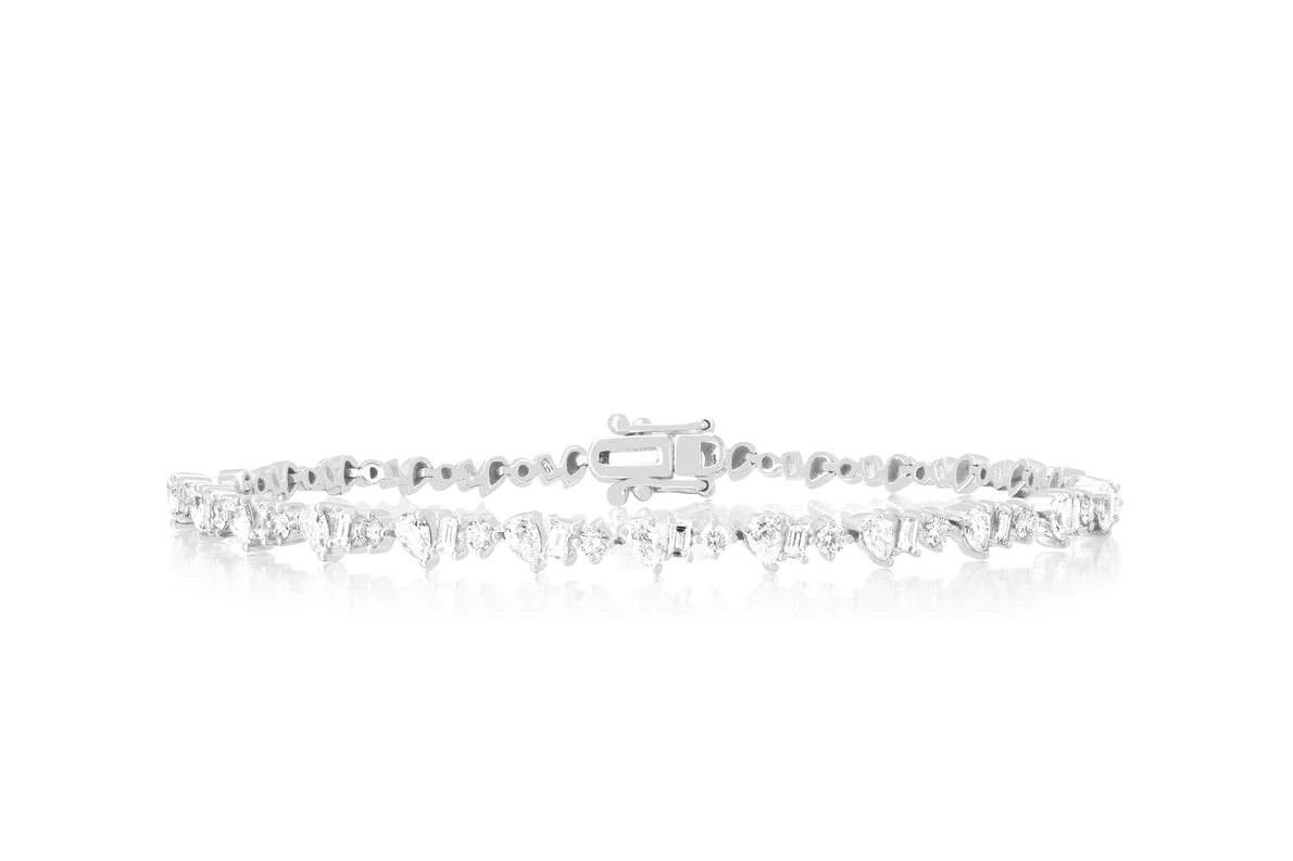 EF Collection Diamond Multifaceted Eternity Bracelet in white gold on white background. 