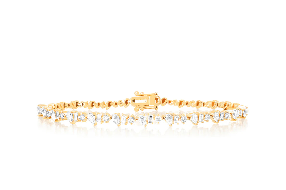 EF Collection Diamond Multifaceted Eternity Bracelet in yellow gold on white background. 