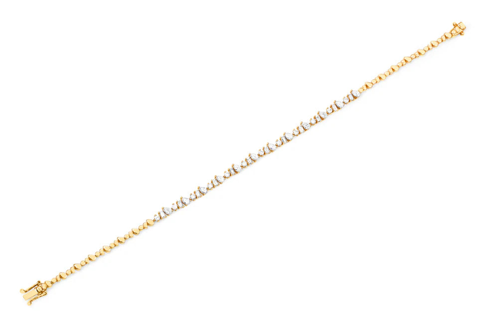 Full photo of EF Collection Diamond Multifaceted Eternity Bracelet in yellow gold on white background. 