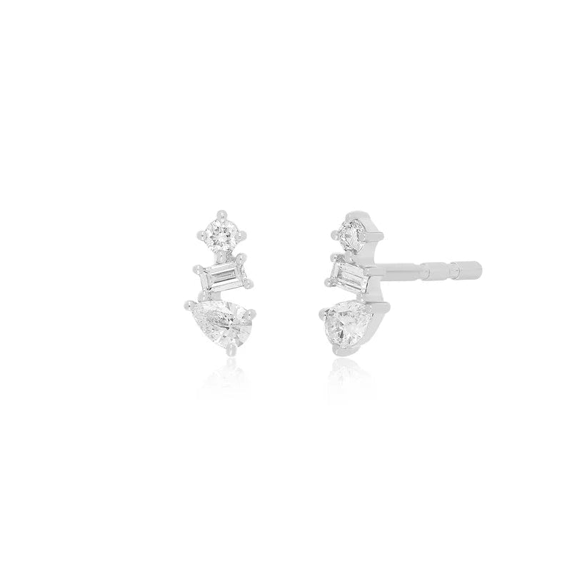 EF Collection Diamond Multifaceted Stud Earring in white gold displayed on white background. 