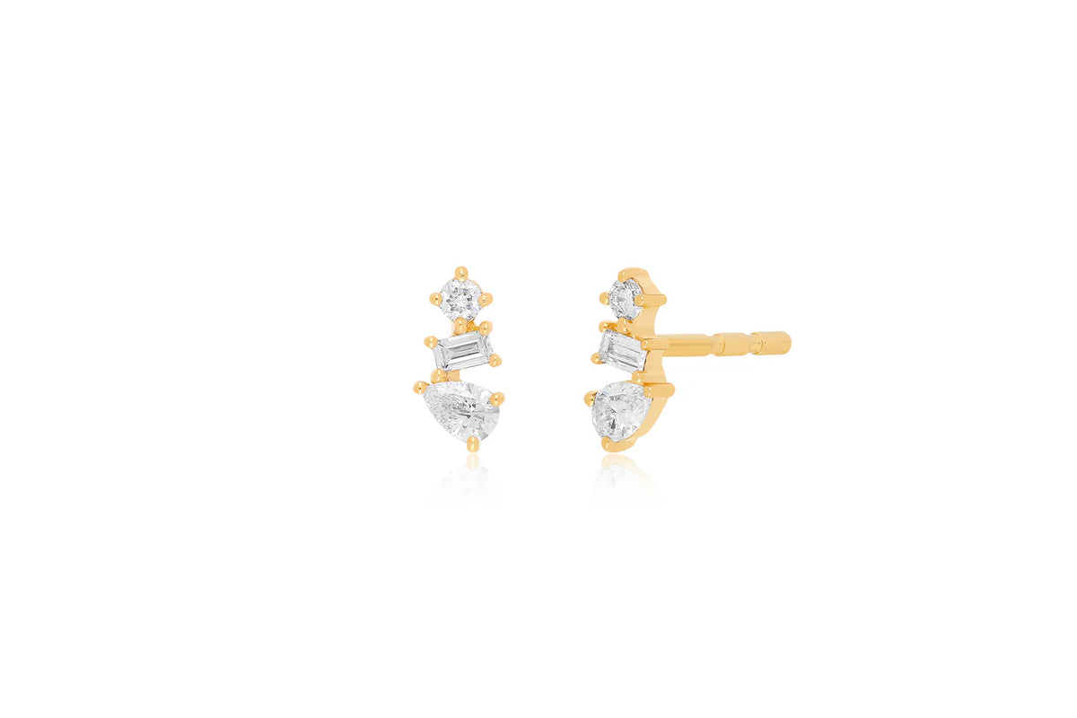 EF Collection Diamond Multifaceted Stud Earring in yellow gold displayed on white background. 