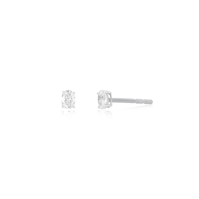 EF Collection Diamond Oval Stud Earring in white gold on white background. 