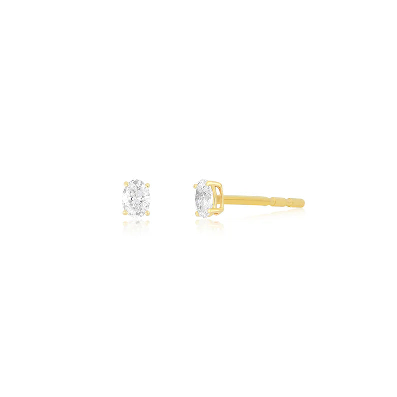 EF Collection Diamond Oval Stud Earring in yellow gold in white background. 