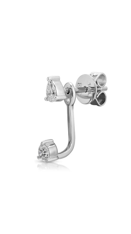 Single EF-Collection Diamond Pear and Round Illusion Stud Earrings in white gold on white background 