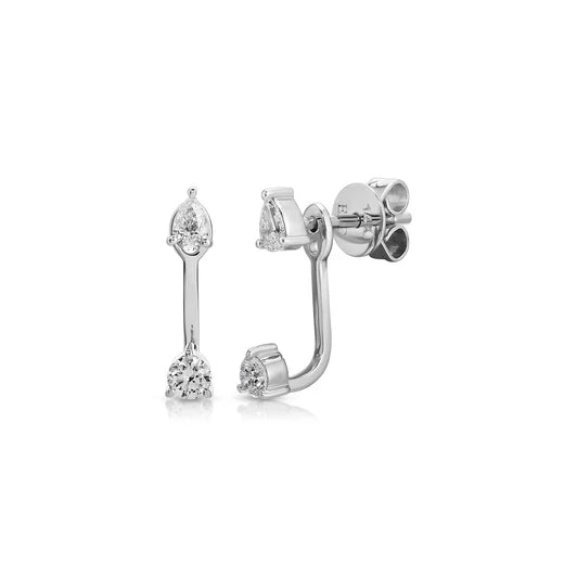 EF-Collection Diamond Pear and Round Illusion Stud Earrings in white gold on white background 