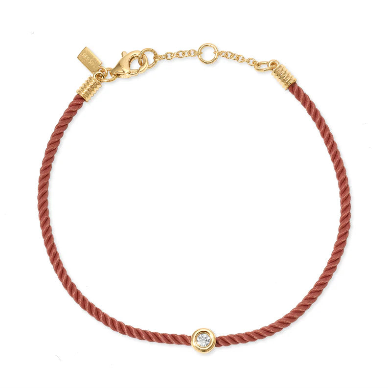 EF Collection Diamond Pillow Cord Bracelet In Peony in yellow gold on white background. 