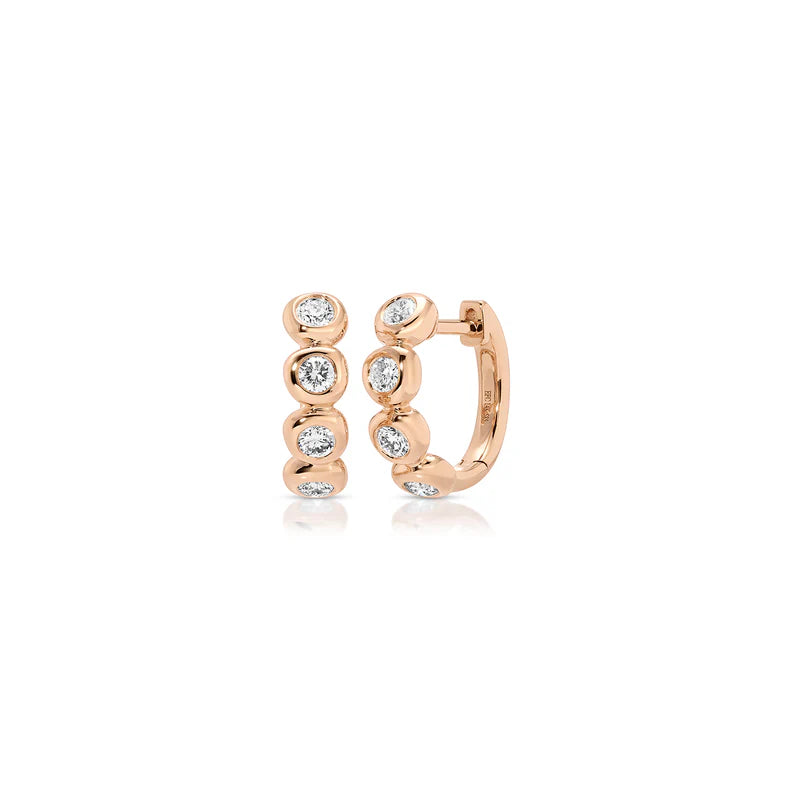 EF Collection Diamond Pillow Huggie Earrings in rose gold in white background 