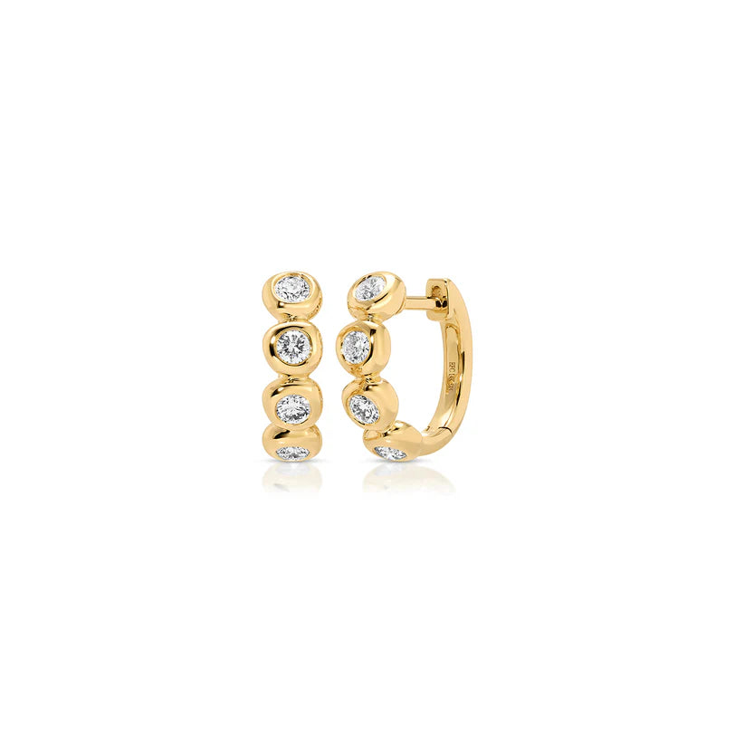 EF Collection Diamond Pillow Huggie Earrings in yellow gold in white background 