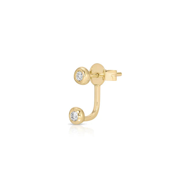 Ef collection Single Diamond Pillow Illusion Earrings in yellow gold on white background. 