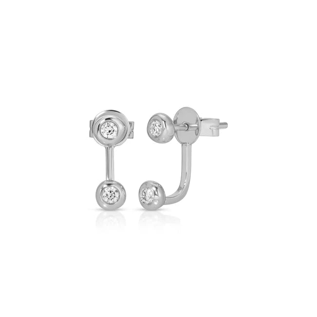 Ef collection Diamond Pillow Illusion Earrings in white gold on white background. 