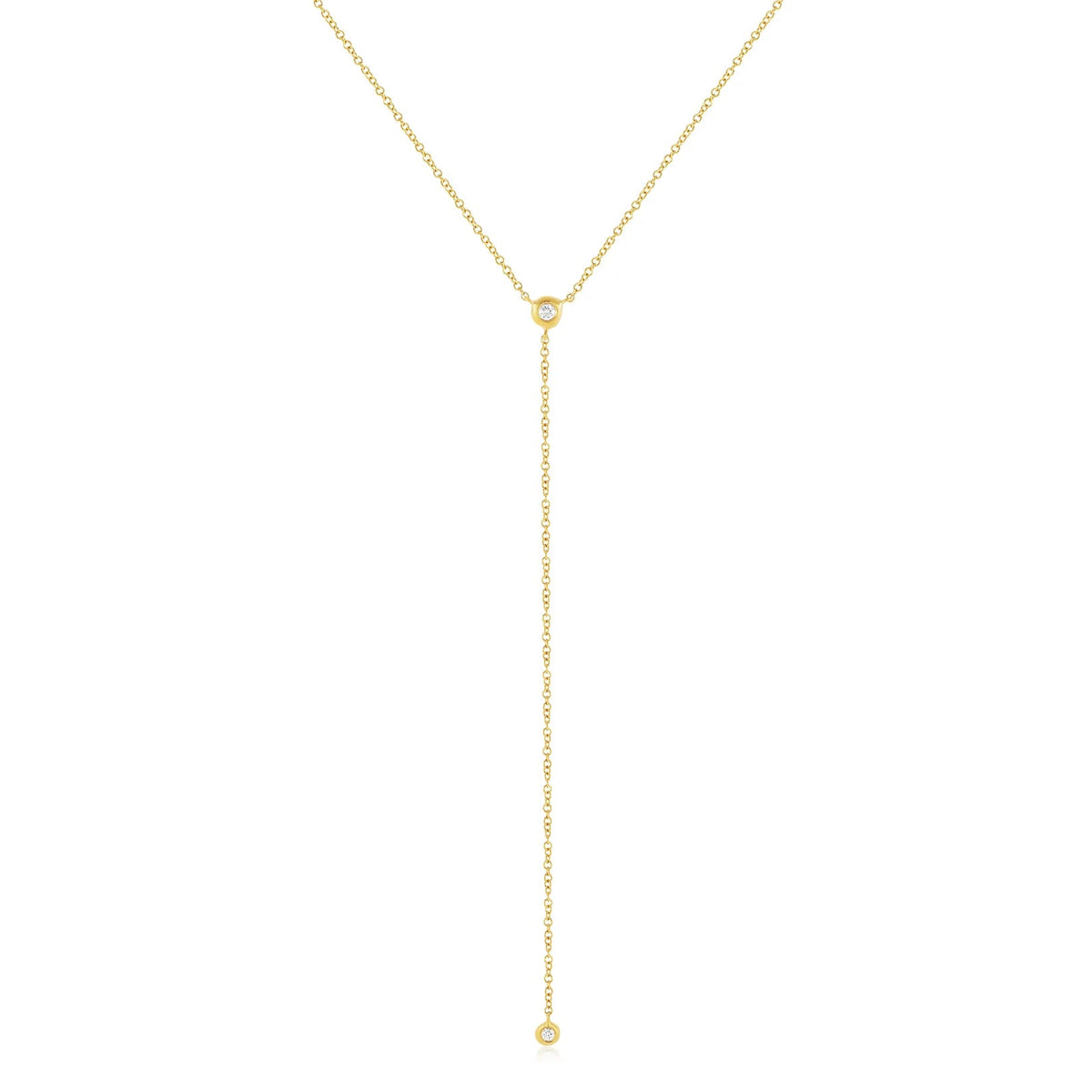 EF-Collection Diamond Pillow Lariat Necklace in yellow gold on white background 