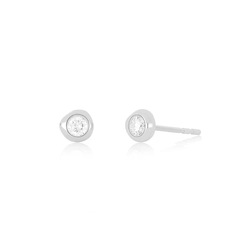 EF Collection Diamond Pillow Stud Earrings in white gold on white background. 