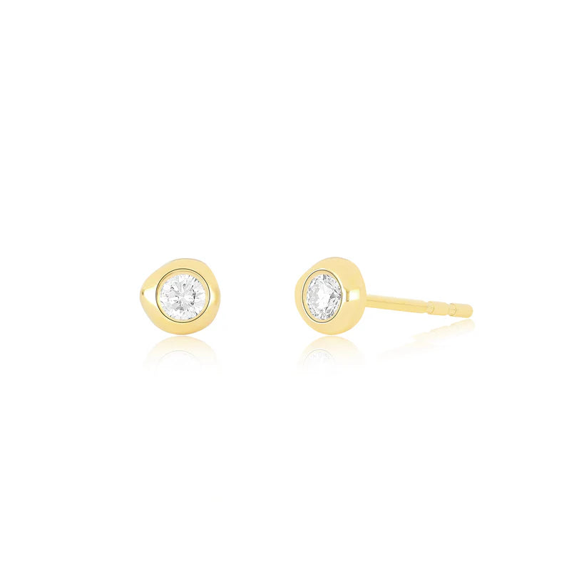 EF Collection Diamond Pillow Stud Earrings in yellow gold on white background. 