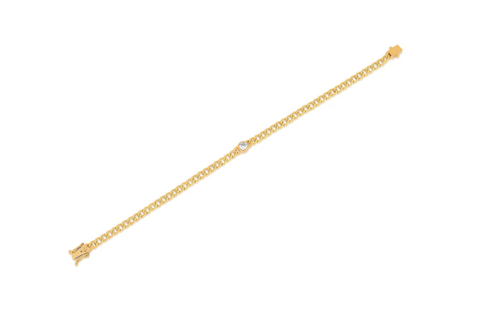 Full photo of EF Collection Diamond Sari Bracelet in yellow gold on white background. 
