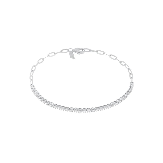 EF Collection Diamond Segment Mini Link Bracelet in white gold on white background. 