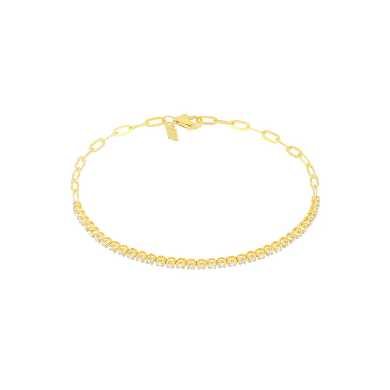 EF Collection Diamond Segment Mini Link Bracelet in yellow gold on white background. 