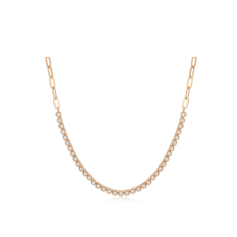 EF Collection Diamond Segment Mini Link Necklace in rose gold on white background. 