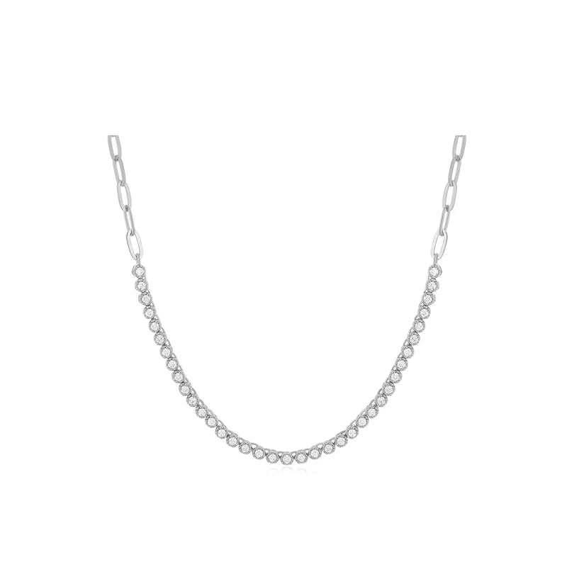 EF Collection Diamond Segment Mini Link Necklace in white gold on white background. 