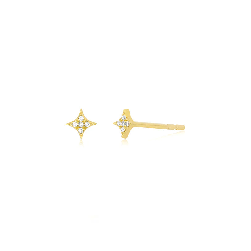 EF Collection Diamond Sparkle Stud Earring in yellow gold on white background.