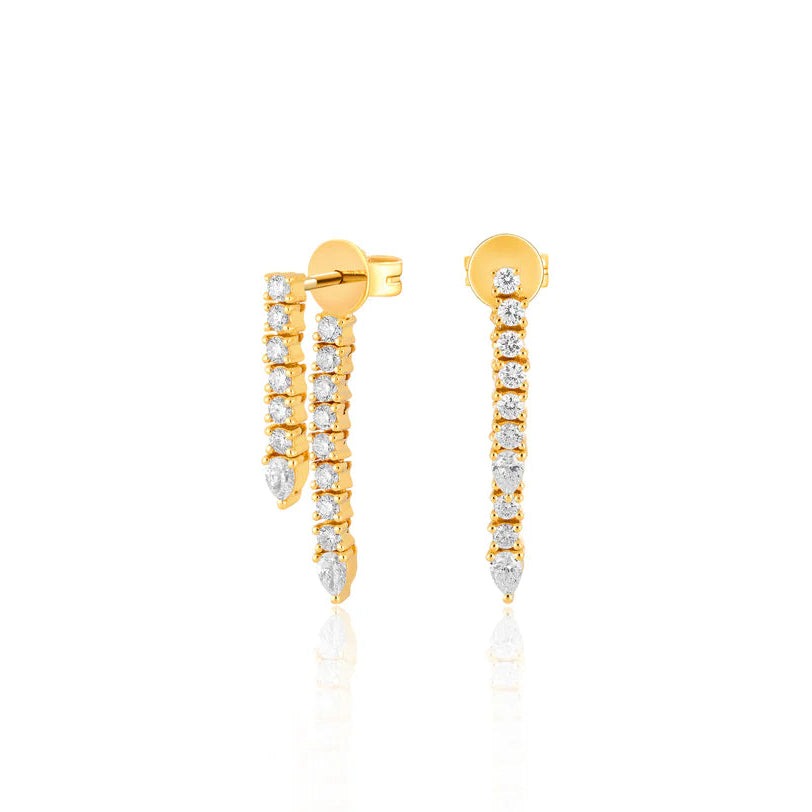 EF-Collection Diamond Teardrop Fringe Earring in yellow gold displayed on white background.