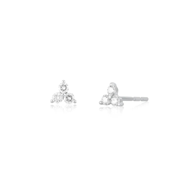EF Collection Diamond Trio Stud Earring in white gold on white background. 