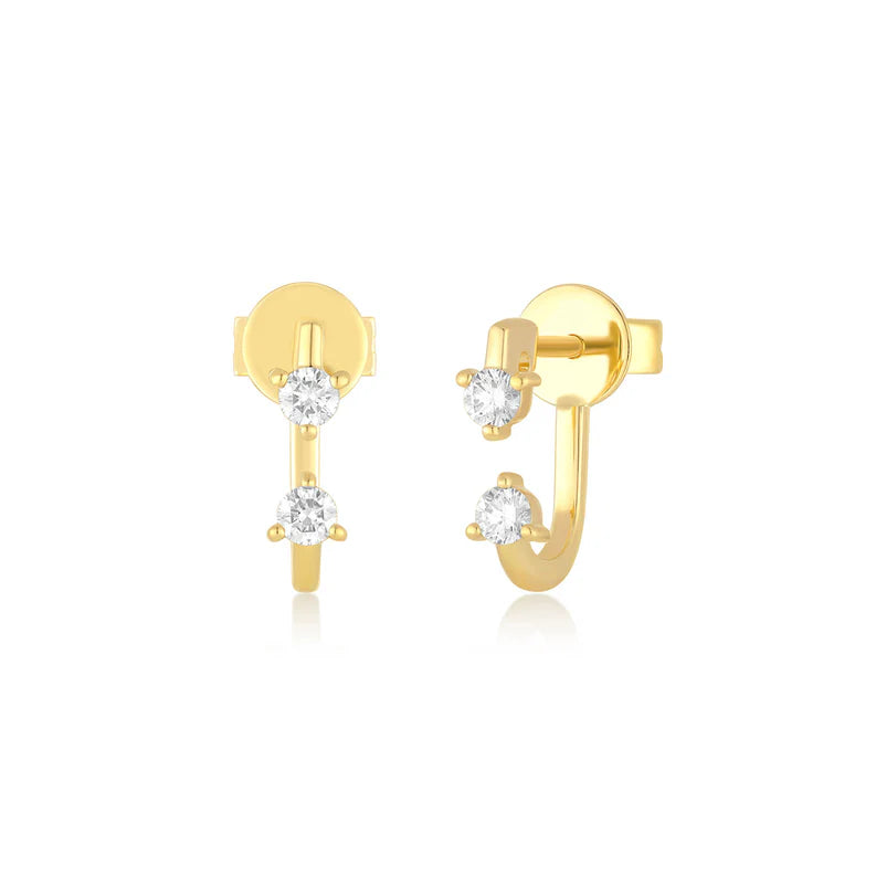 EF Collection Double Prong Set Diamond Earring in yellow gold displayed on a white background