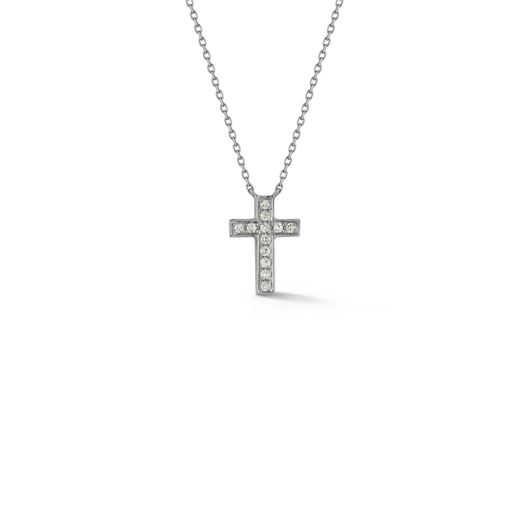 Dana Rebecca Designs Diamond Cross Necklace in white gold on white background 