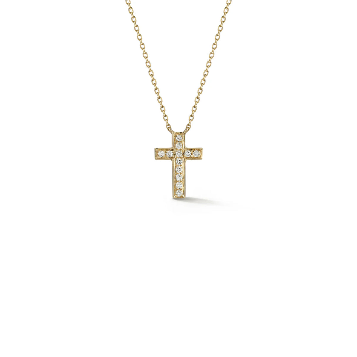 Dana Rebecca Designs Diamond Cross Necklace in yellow gold on white background 
