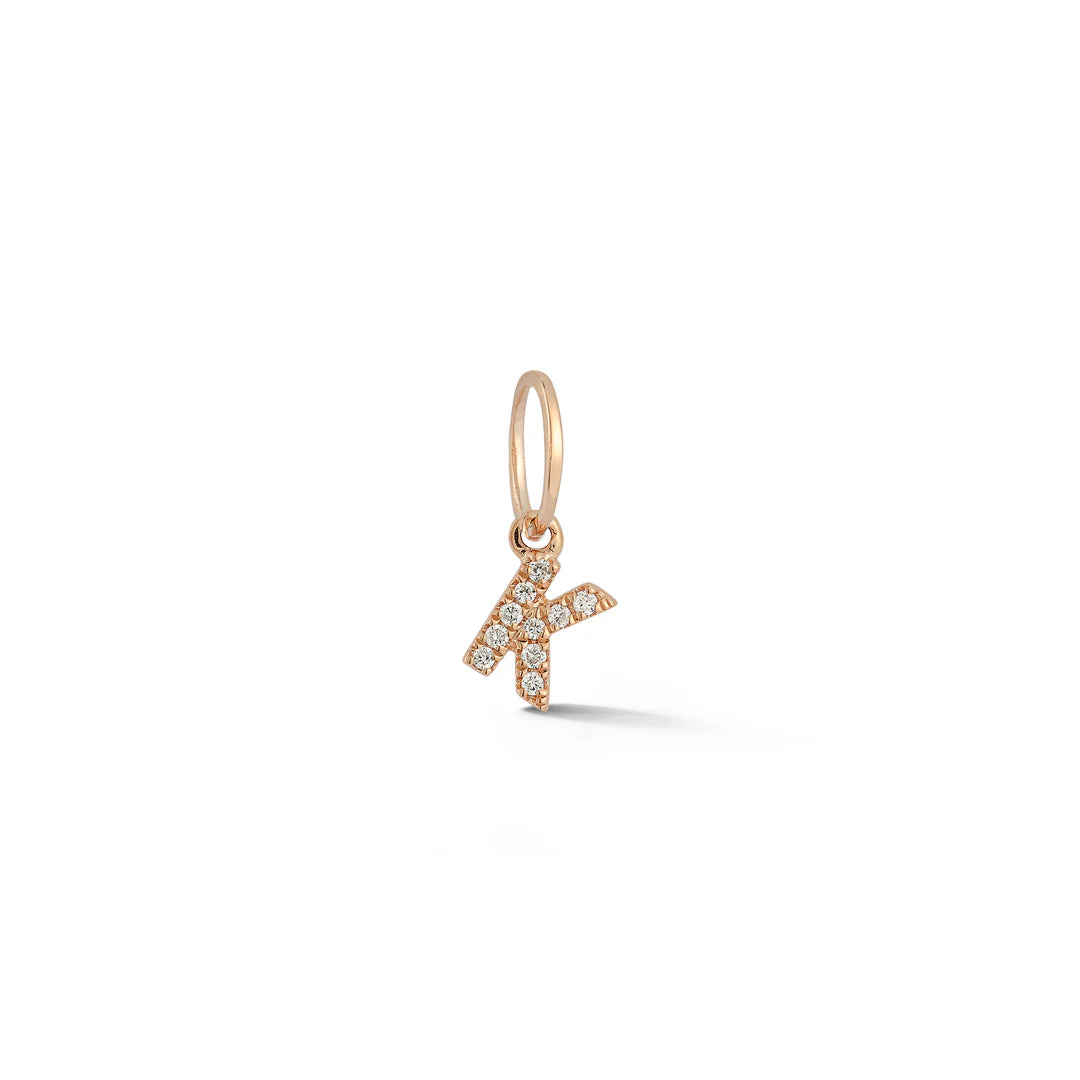 Dana Rebecca Designs DRD Diamond Initial Charm in rose gold on white background 