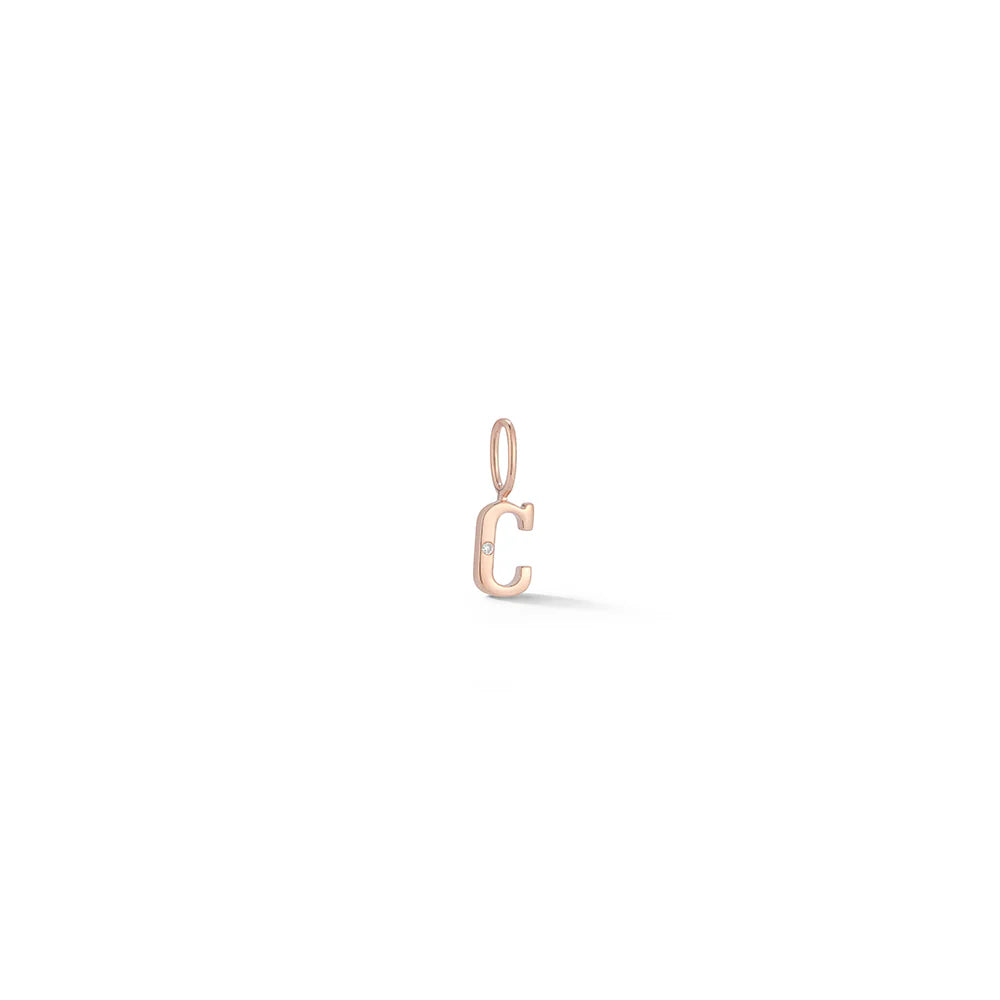 Dana Rebecca Designs DRD Gold Initial Charm in rose gold on white background 
