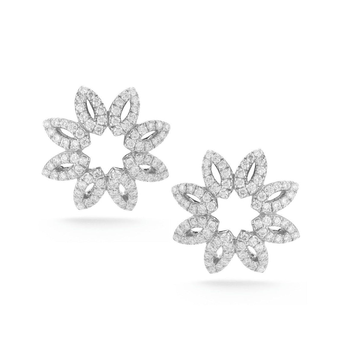 Product Shot of Dana Rebecca Designs Lori Paige Flower Studs with diamonds in white gold on a white background. 