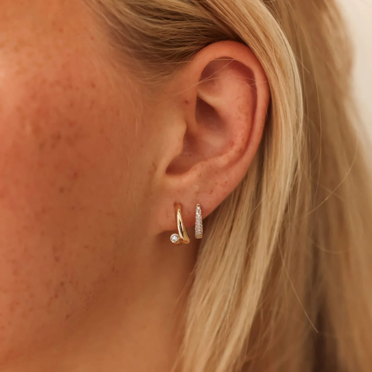 Yellow Gold Diamond Huggie Earrings: DRD Tapered Huggies In Yellow Gold