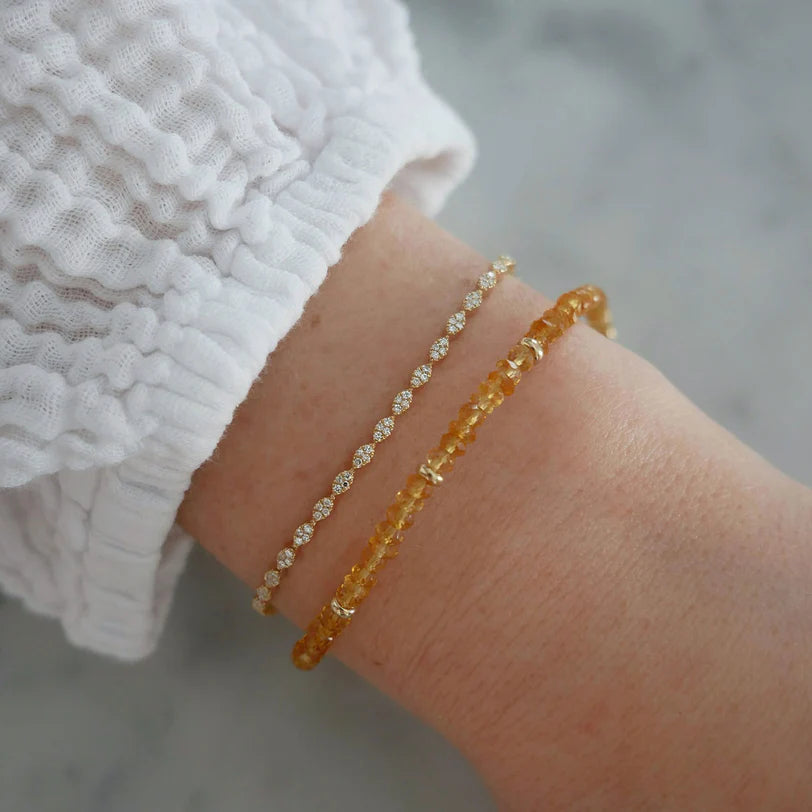 EF-Collection Birthstone Bead Bracelet In Citrine in yellow gold on models wrist 