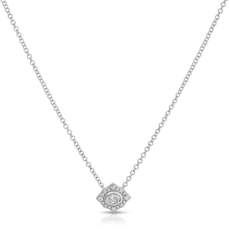 EF-Collection Daphne Oval Diamond Necklace in white gold on white background 