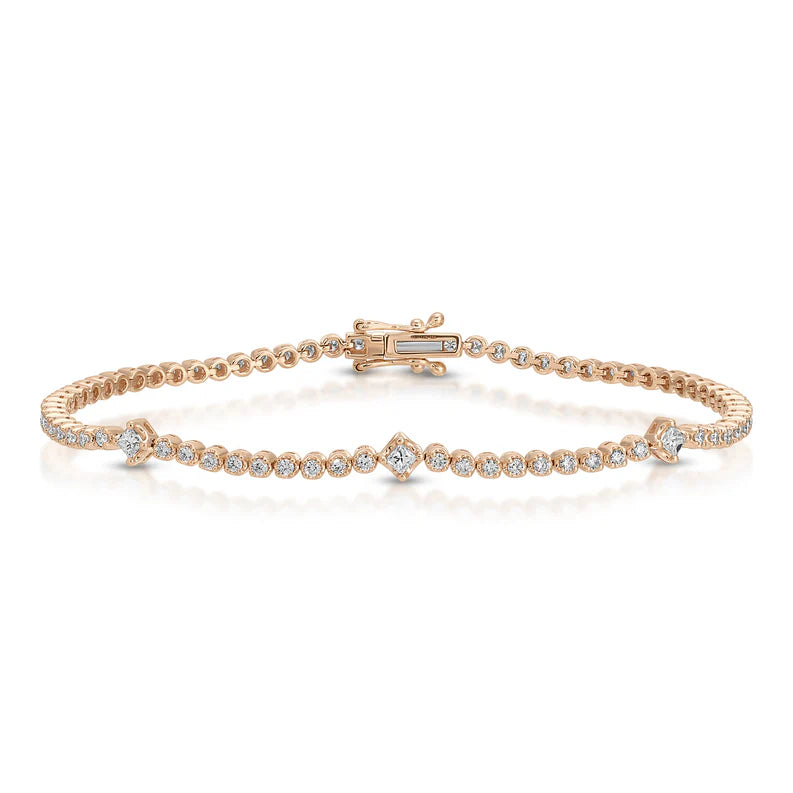 EF-Collection Diamond Kate Eternity Bracelet in rose gold on white background 