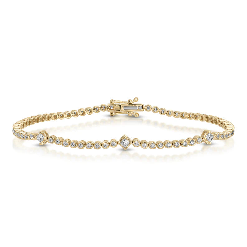 EF-Collection Diamond Kate Eternity Bracelet in yellow gold on white background 