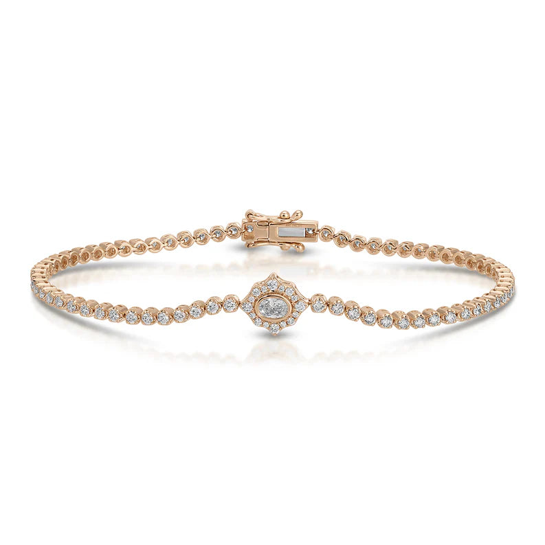 EF-Collection Oval Diamond Daphne Eternity Bracelet in rose gold on white background 